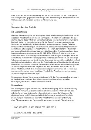 Vorschauseite 3: Abmahnung und Direktionsrecht bei nicht erwiesener Pflichtverletzung