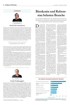 Vorschauseite 1: Bürokratie und Reformstau belasten Branche