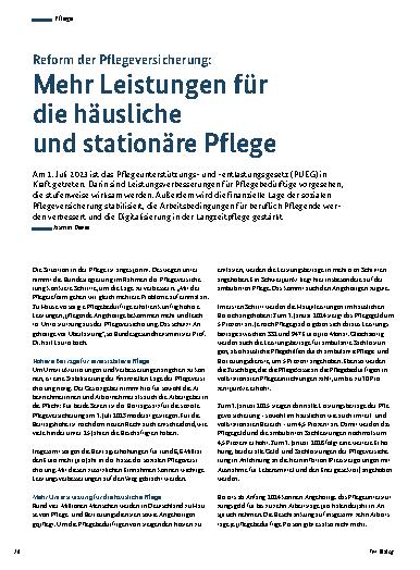 Vorschauseite 1: Mehr Leistungen für die häusliche und stationäre Pflege