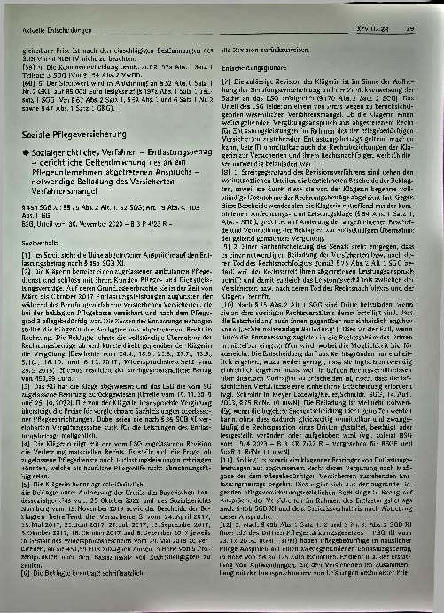 Vorschauseite 1: Soziale Pflegeversicherung ♦ Sozialgerichtliches Verfahren - Entlastungsbetrag - gerichtliche Geltendmachung des an ein Pflegeunternehmen abgetretenen Anspruchs - notwendige Beila…