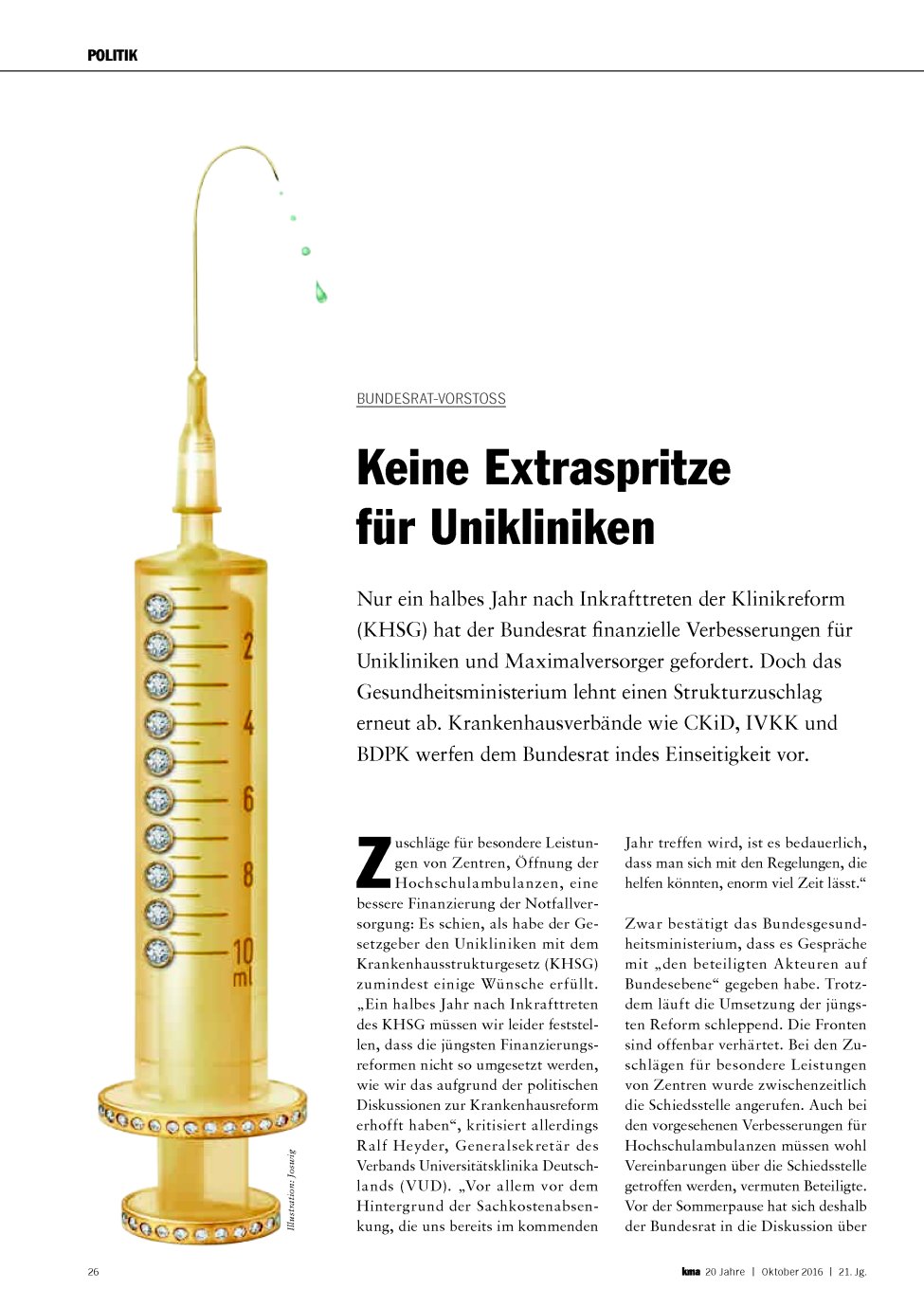 Vorschauseite 1: Bundesrat-Vorstoss: Keine Extraspritze für Unikliniken