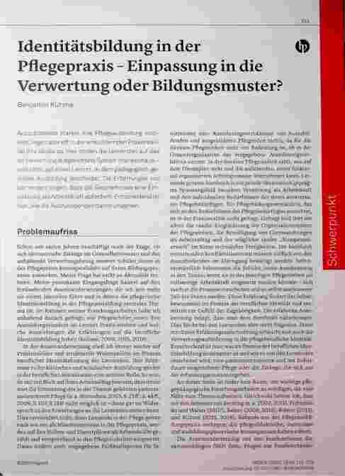 Vorschauseite 1: Identitätsbildung in der Pflegepraxis - Einpassung in die Verwertung oder Bildungsmuster?