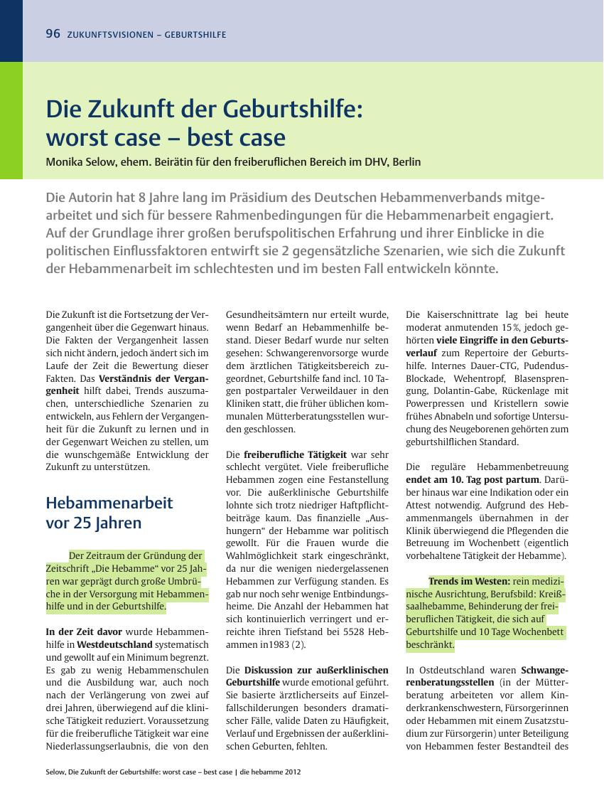 Vorschauseite 1: Die Zukunft der Geburtshilfe: worst case? best case