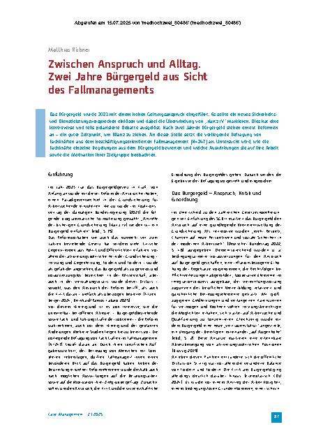 Vorschauseite 1: Zwischen Anspruch und Alltag. Zwei Jahre Bürgergeld aus Sicht des Fallmanagements