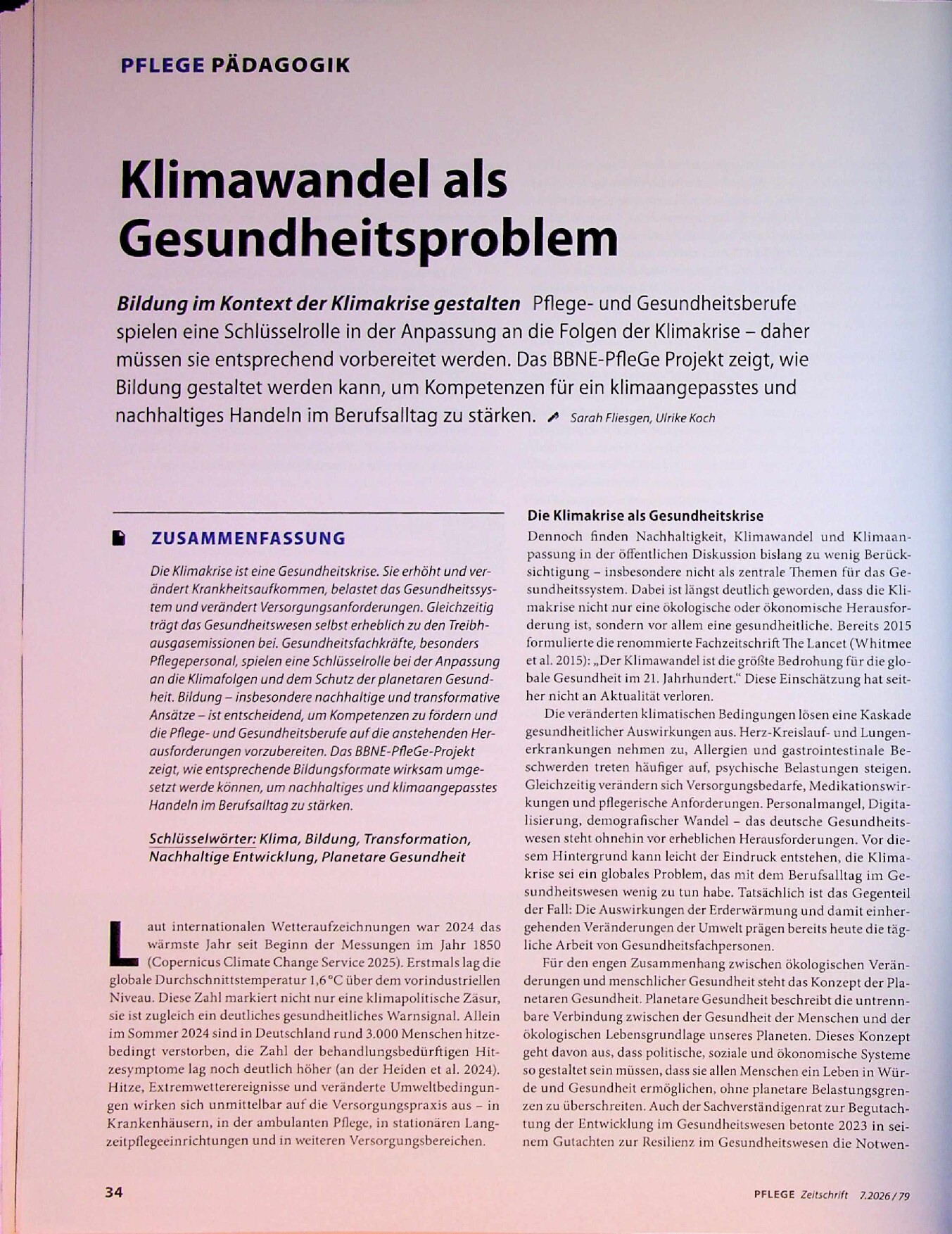 Vorschauseite 1: Klimawandel als Gesundheitsproblem
