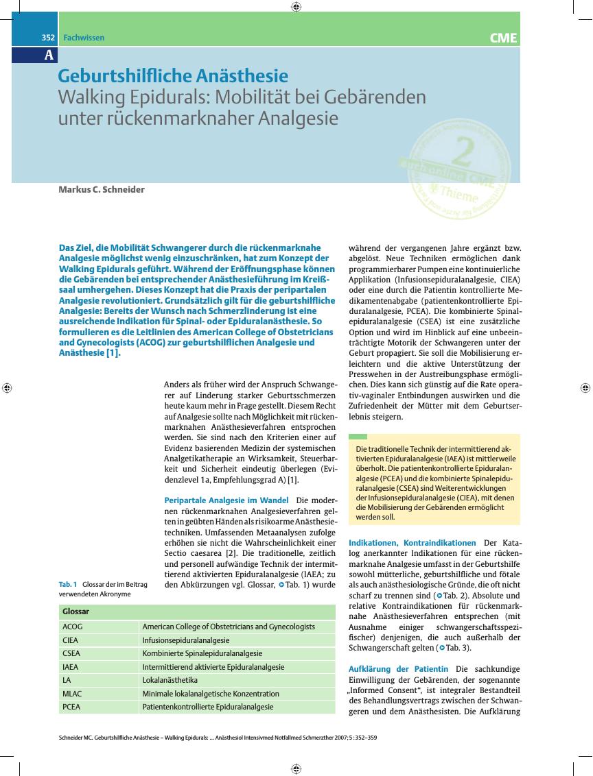 Vorschauseite 1: Walking Epidurals: Mobilität bei Gebärenden unter rückenmarknaher Analgesie