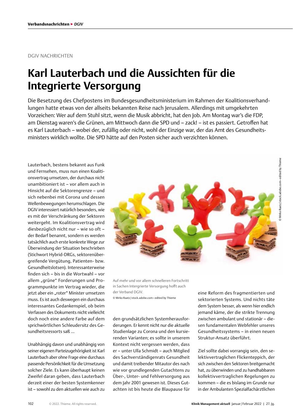 Vorschauseite 1: DGIV Nachrichten: Karl Lauterbach und die Aussichten für die Integrierte Versorgung