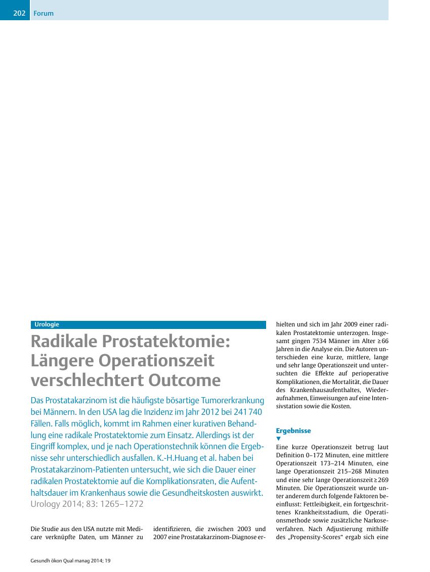 Vorschauseite 1: Urologie ? Radikale Prostatektomie: Längere Operationszeit verschlechtert Outcome