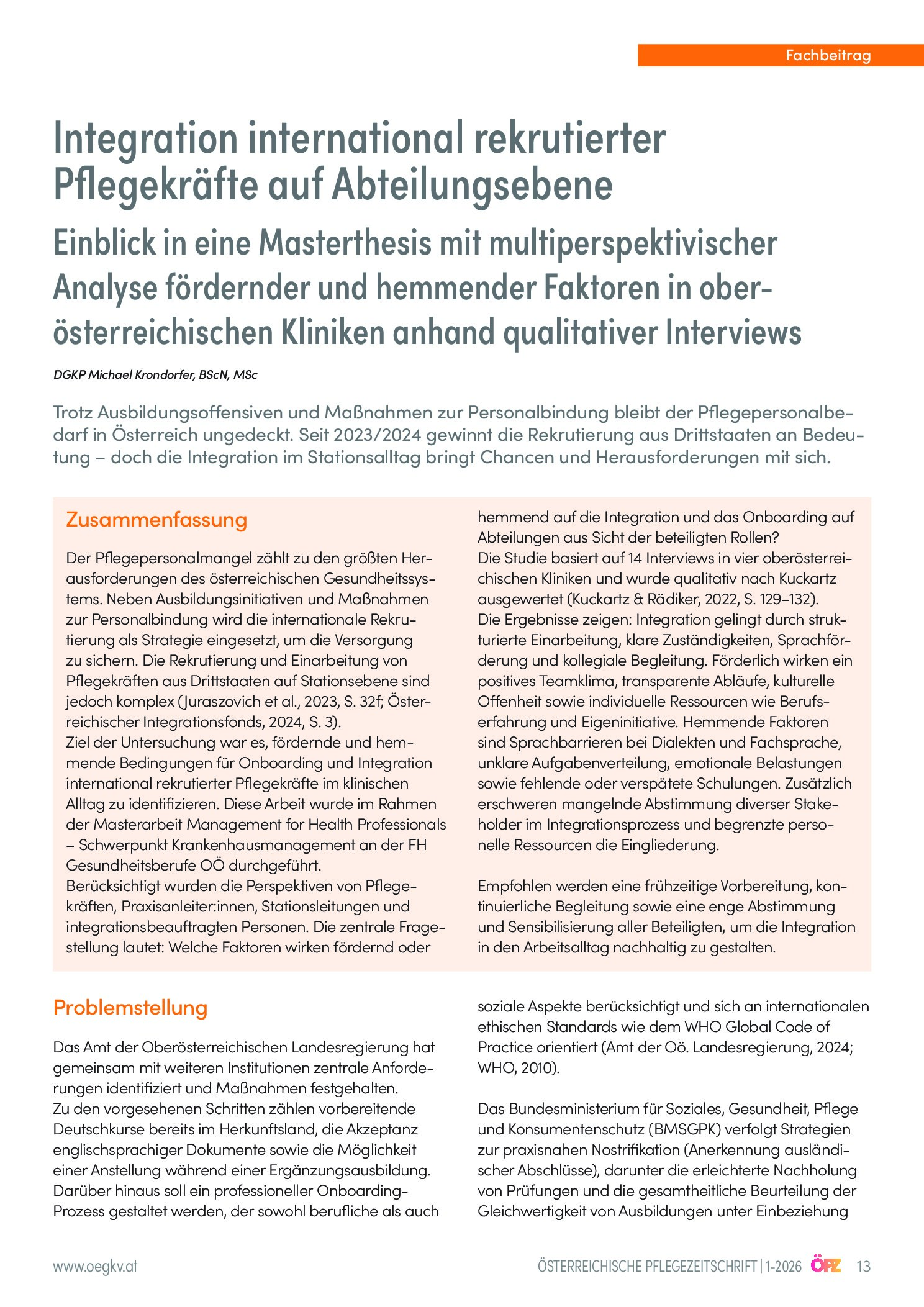 Vorschauseite 1: Integration international rekrutierter Pflegekräfte auf Abteilungsebene
