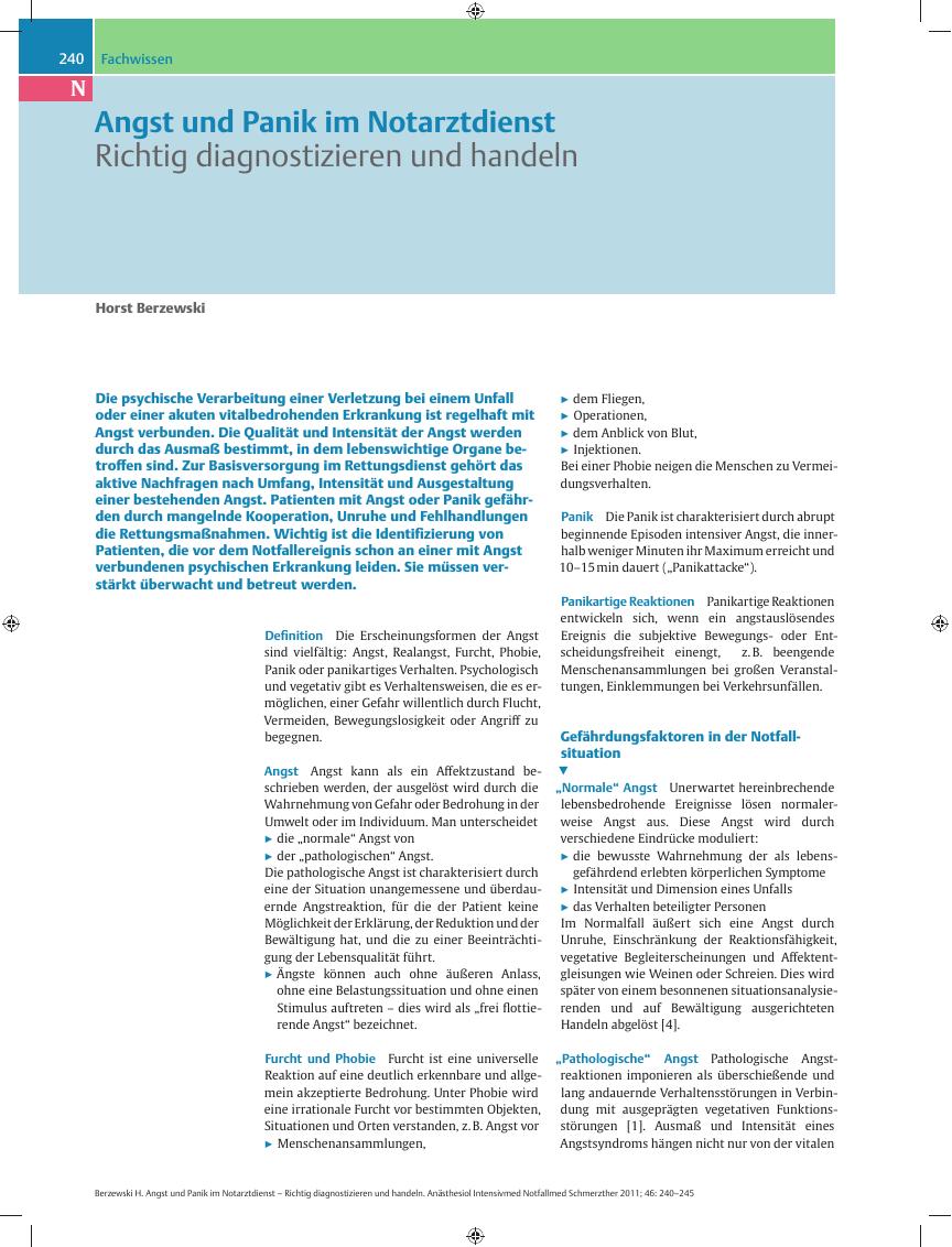Vorschauseite 1: Angst und Panik im Notarztdienst – Richtig diagnostizieren und handeln