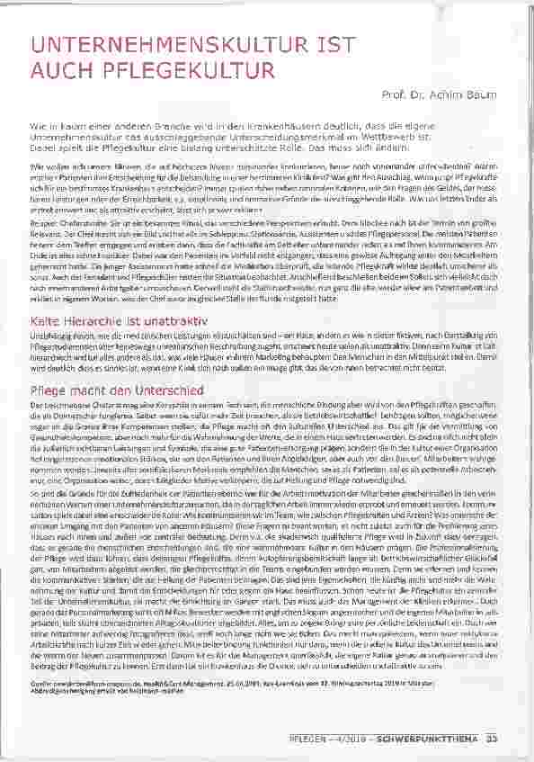 Vorschauseite 1: UNTERNEHMENSKULTUR IST AUCH PFLEGEKULTUR