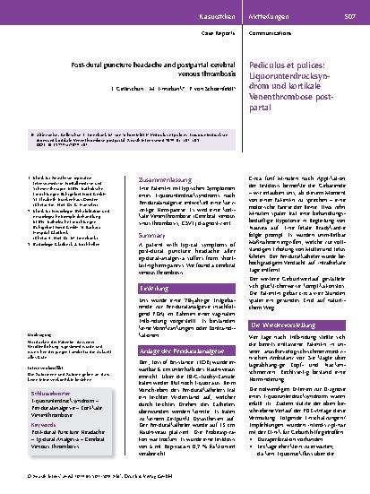 Vorschauseite 1: Pediculus et pulices: Liquorunterdrucksyndrom und kortikale Venenthrombose postpartal