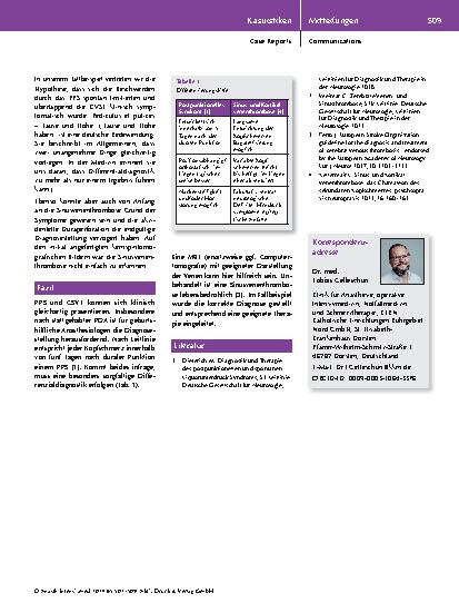 Vorschauseite 3: Pediculus et pulices: Liquorunterdrucksyndrom und kortikale Venenthrombose postpartal