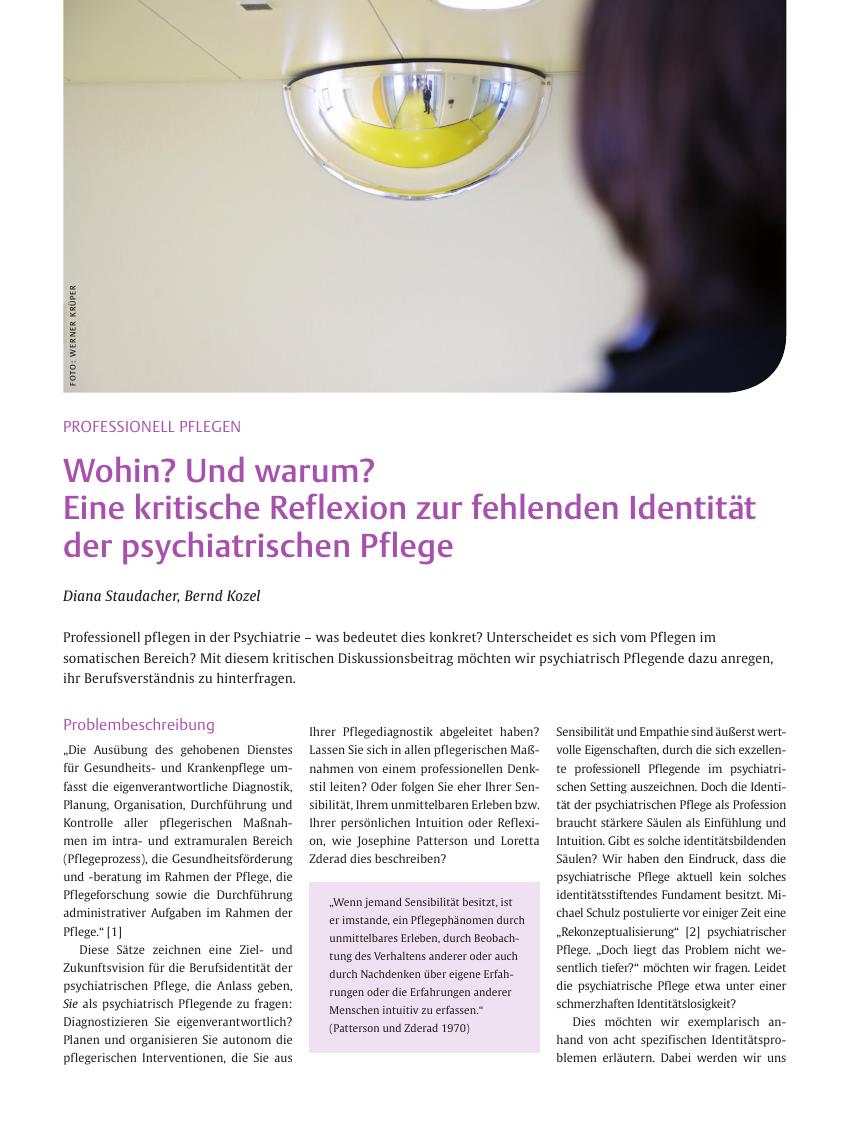 Vorschauseite 1: Wohin? Und warum? Eine kritische Reflexion zur fehlenden Identität der psychiatrischen Pflege