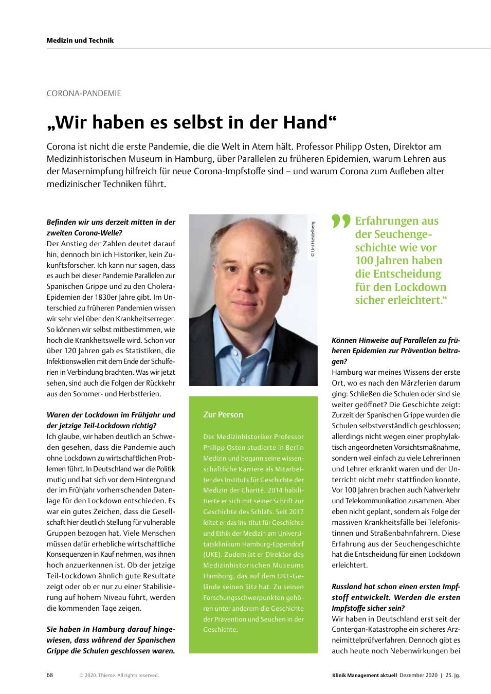 Vorschauseite 1: Corona-Pandemie: "Wir haben es selbst in der Hand"