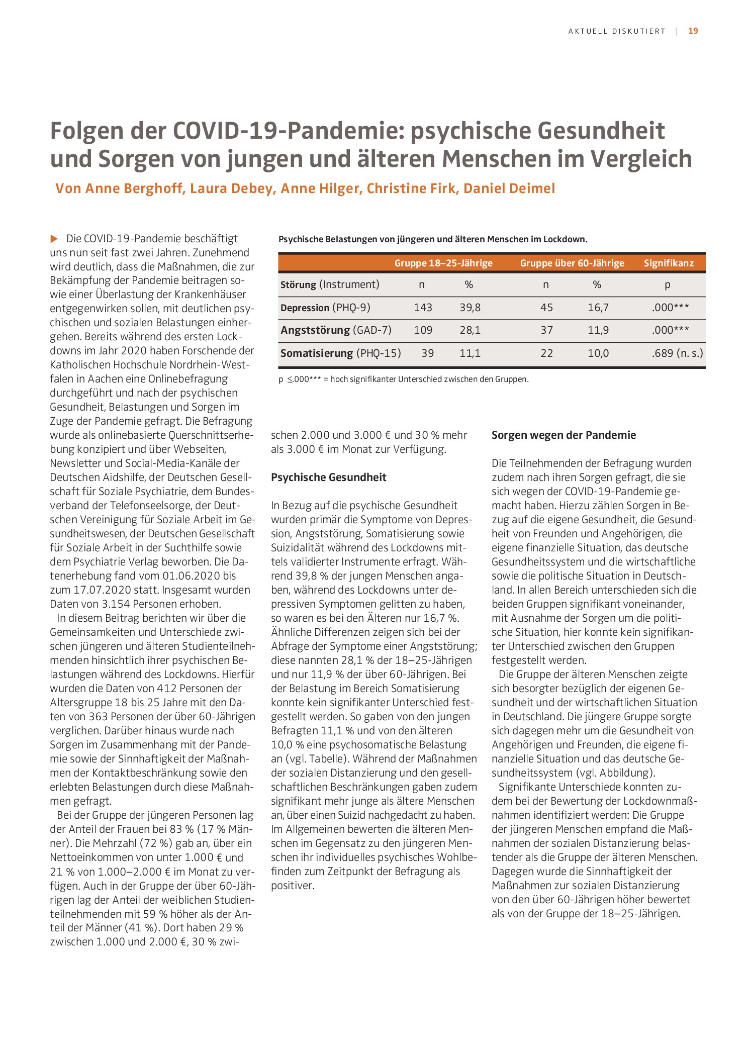 Vorschauseite 1: Folgen der COVID-19-Pandemie: Psychische Gesundheit und Sorgen von jungen und älteren Menschen im Vergleich