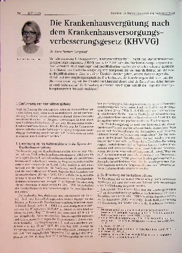 Vorschauseite 1: Die Krankenhausvergütung nach dem Krankenhausversorgungs verbesserungsgesetz (KHWG)