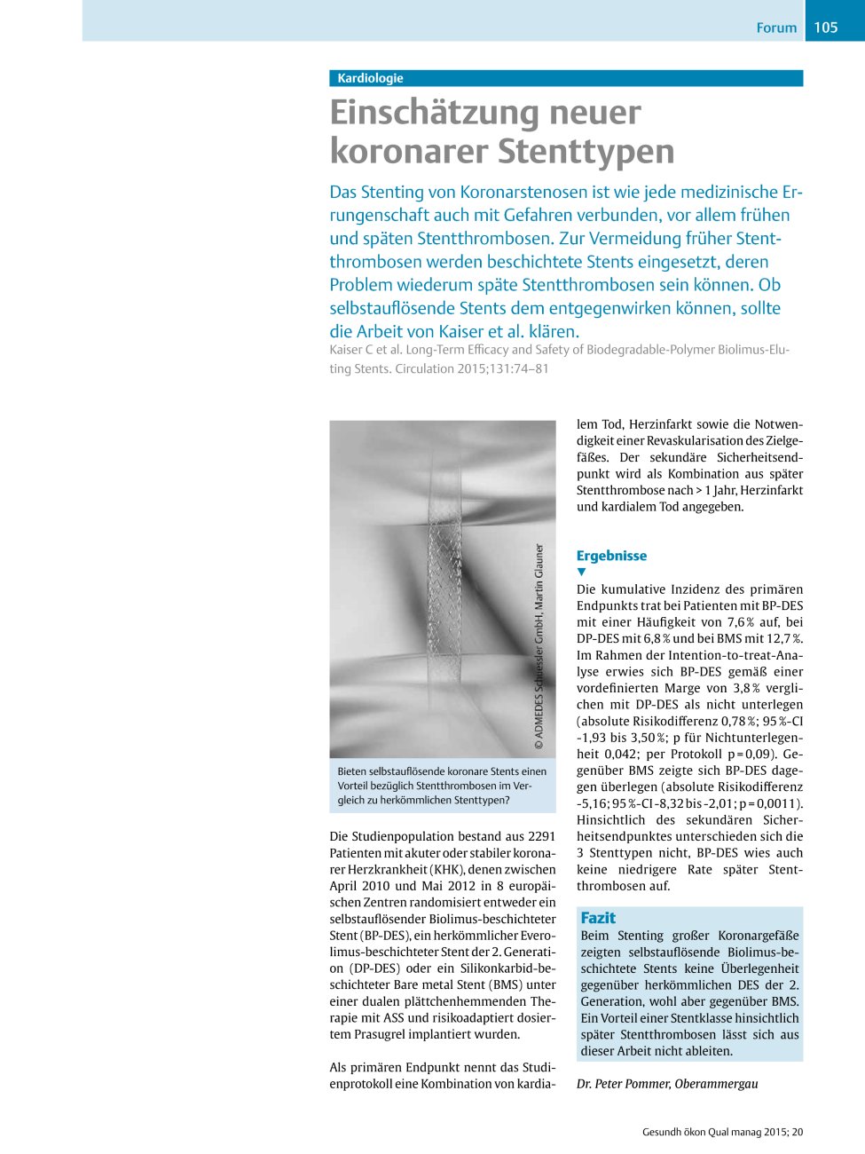 Vorschauseite 1: Kardiologie – Einschätzung neuer koronarer Stenttypen