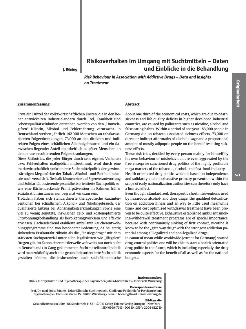 Vorschauseite 1: Risikoverhalten im Umgang mit Suchtmitteln - Daten und Einblicke in die Behandlung