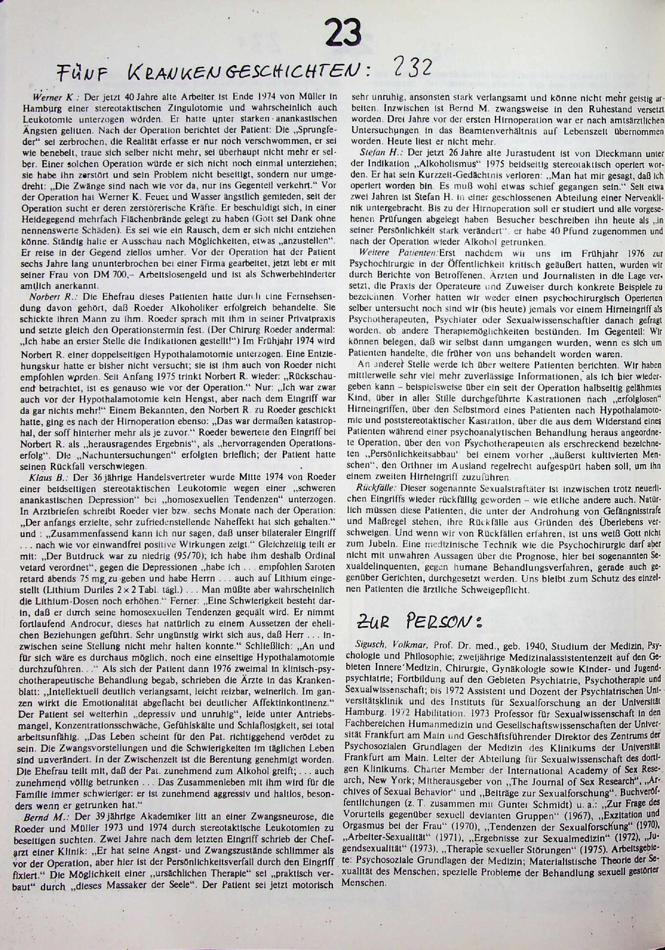 Vorschauseite 6: Psychochirurgie. Ein Interview mit F. Sigusch