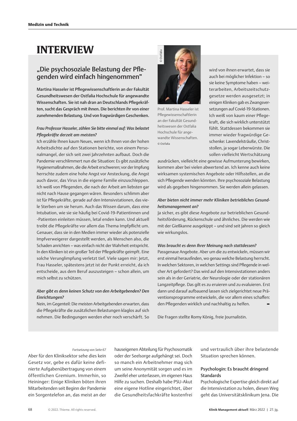 Vorschauseite 1: Interview: „Die psychosoziale Belastung der Pflegenden wird einfach hingenommen”