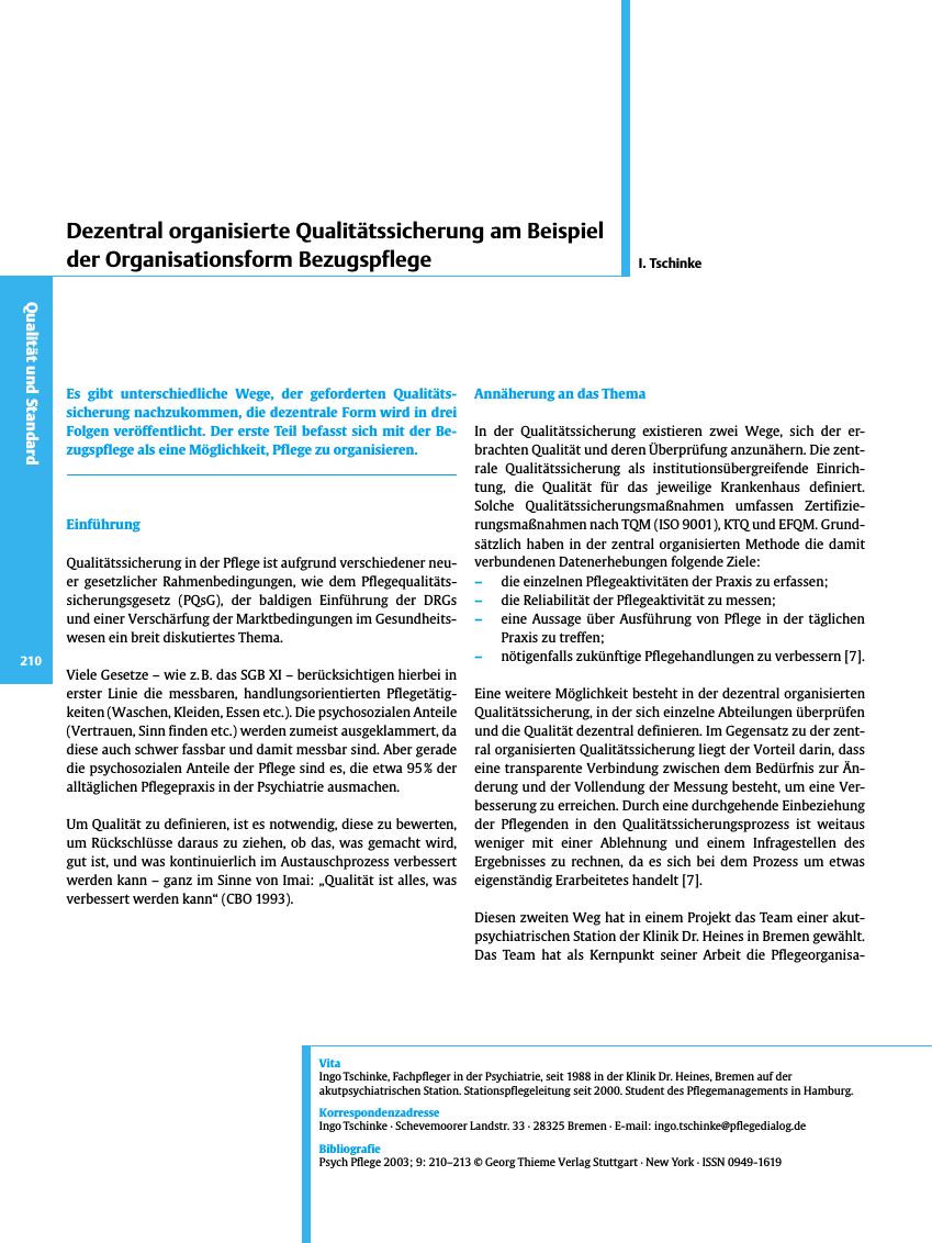 Vorschauseite 1: Dezentral organisierte Qualitätssicherung am Beispiel der Organisationsform Bezugspflege