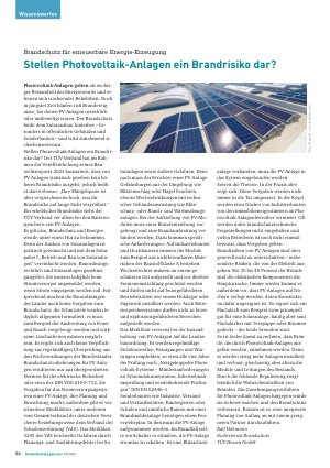 Vorschauseite 1: 50 Sicherheitsingenieur 10/2025 Wissenswertes Brandschutz für erneuerbare Energie-Erzeugung Stellen Photovoltaik-Anlagen ein Brandrisiko dar?