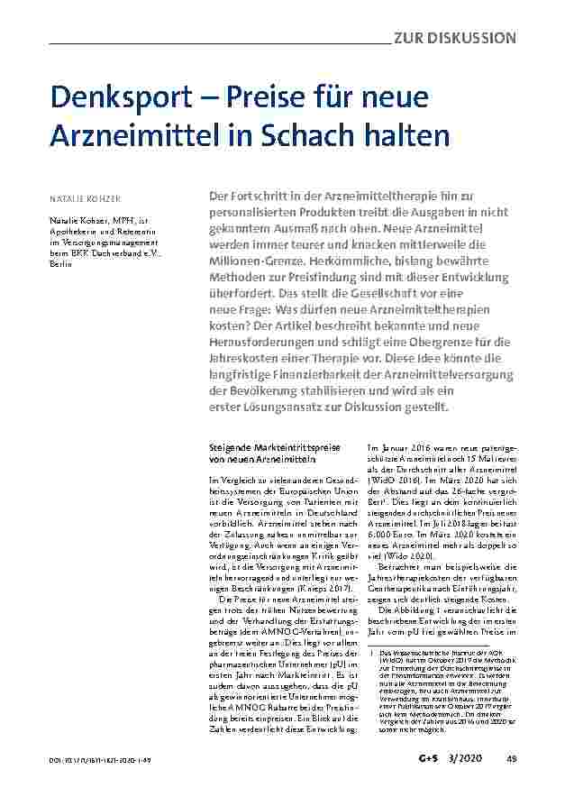 Vorschauseite 1: Denksport – Preise für neue Arzneimittel in Schach halten