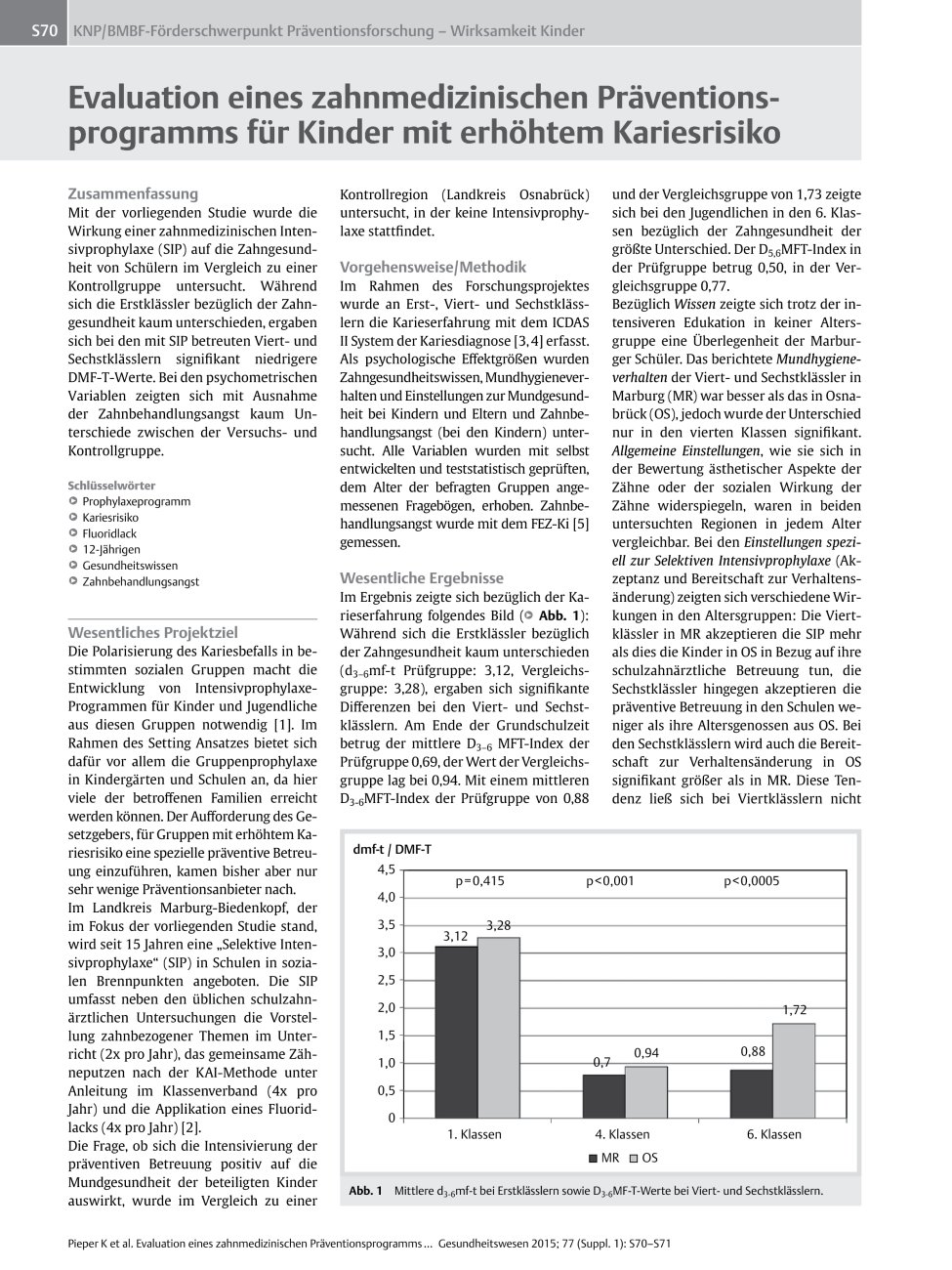 Vorschauseite 1: Evaluation eines zahnmedizinischen Präventionsprogramms für Kinder mit erhöhtem Kariesrisiko
