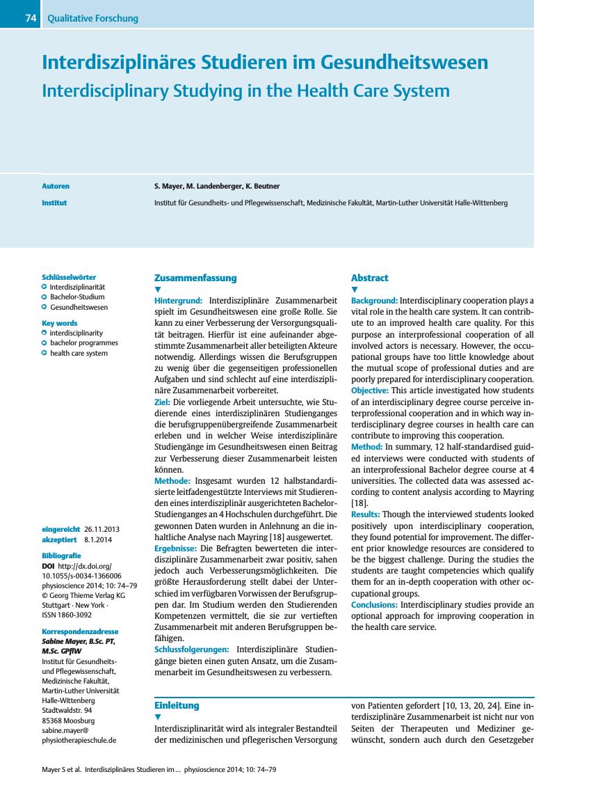 Vorschauseite 1: Interdisziplinäres Studieren im Gesundheitswesen