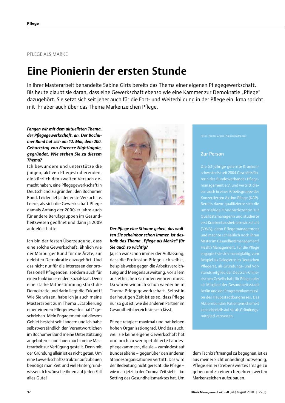 Vorschauseite 1: Pflege als Marke: Eine Pionierin der ersten Stunde