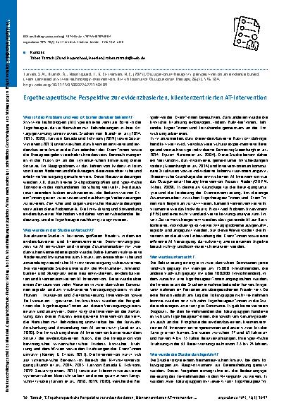 Vorschauseite 1: Ergotherapeutische Perspektive zur evidenzbasierten, klientenzentrierten AT-Intervention