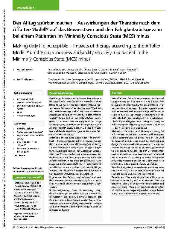 Vorschauseite 1: Den Alltag spürbar machen – Auswirkungen der Therapie nach dem Affolter-Modell® auf das Bewusstsein und den Fähigkeitsrückgewinn bei einem Patienten im Minimally Conscious State (…