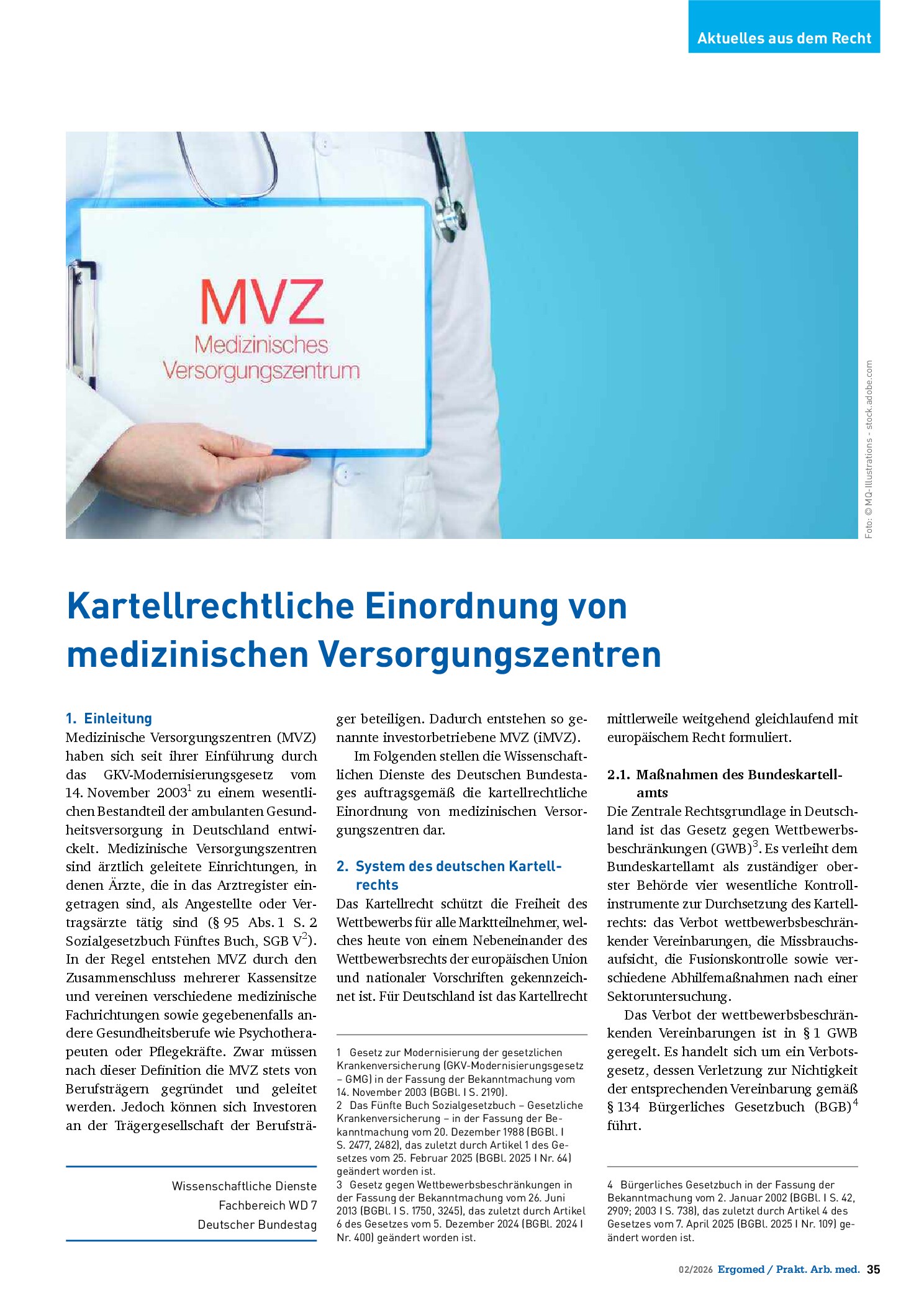 Vorschauseite 1: Kartellrechtliche Einordnung von medizinischen Versorgungszentren