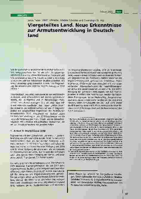 Vorschauseite 1: Viergeteiltes Land. Neue Erkenntnisse zur Armutsentwicklung in Deutschland