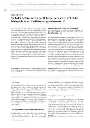 Vorschauseite 1: Nach der Reform ist vor der Reform – Menschenrechtliche Schlaglichter auf die Betreuungsrechtsreform1