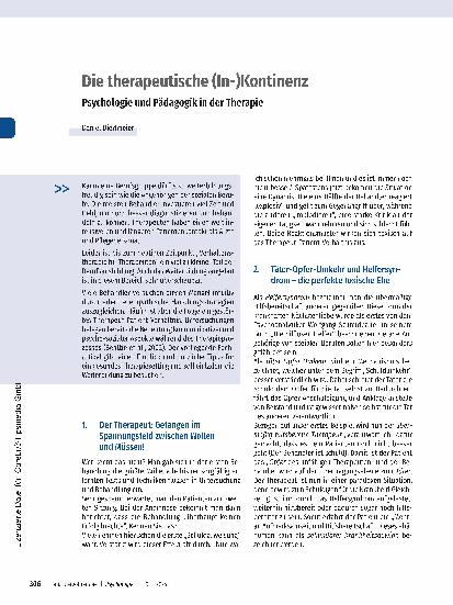 Vorschauseite 1: Die therapeutische (In-)Kontinenz: Psychologie und Pädagogik in der Therapie