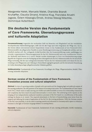 Vorschauseite 1: Die deutsche Version des Fundamentals of Care Frameworks. Übersetzungsprozess und kulturelle Adaptation