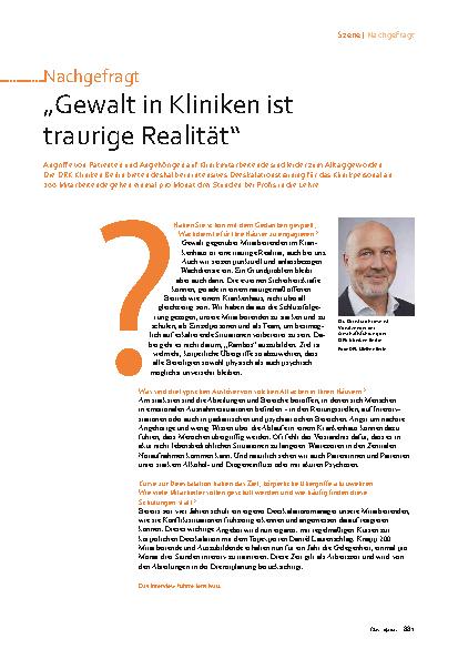 Vorschauseite 1: "Gewalt in Kliniken ist traurige Realität. "