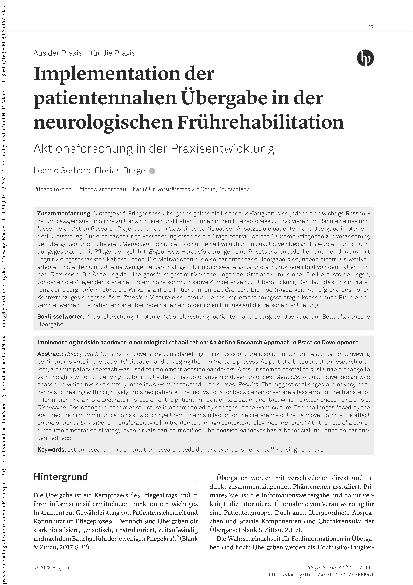 Vorschauseite 1: Implementation der patientennahen Übergabe in der neurologischen Frührehabilitation