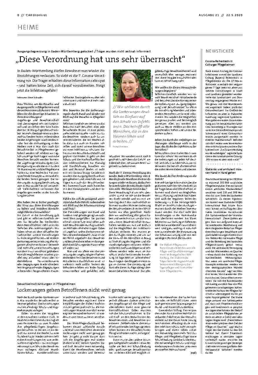 Vorschauseite 1: „Diese Verordnung hat uns sehr überrascht“: Ausgangsbeschränkung in Baden-Württemberg gelockert