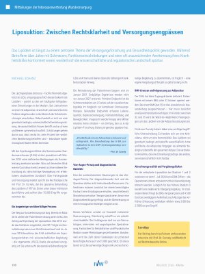 Vorschauseite 1: Liposuktion: Zwischen Rechtsklarheit und Versorgungsengpässen