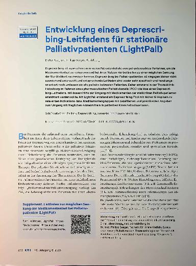 Vorschauseite 1: Entwicklung eines Deprescribing-Leitfadens für stationäre Palliativpatienten (LightPall)