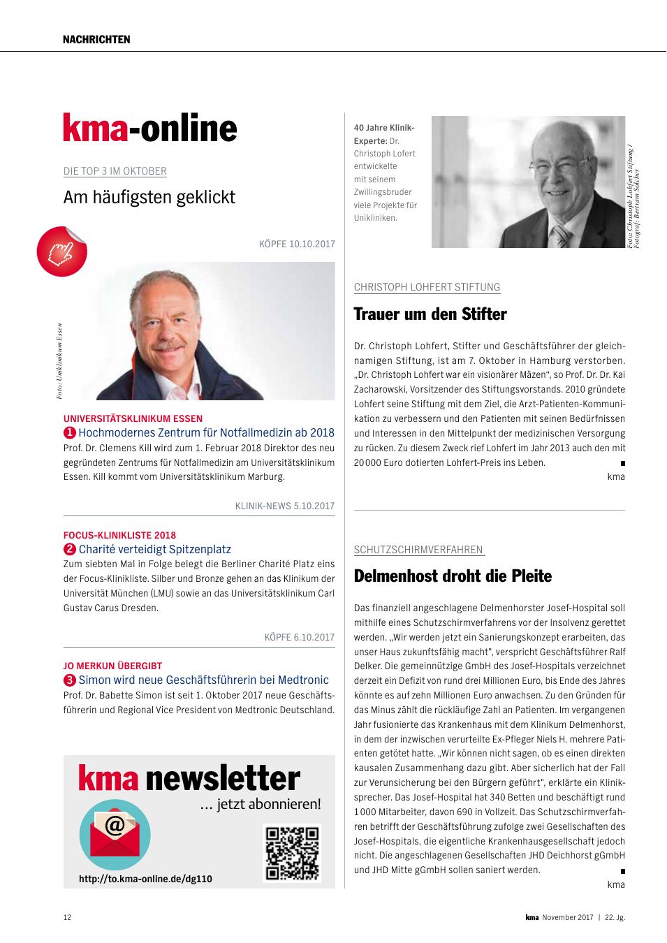 Vorschauseite 1: Christoph Lohfert Stiftung: Trauer um den Stifter