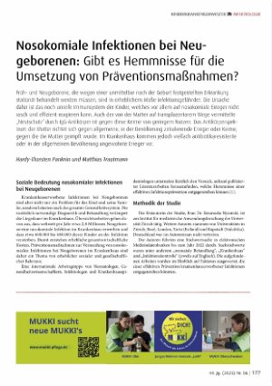Vorschauseite 1: Nosokomiale Infektionen bei Neugeborenen: Gibt es Hemmnisse für die Umsetzung von Präventionsmaßnahmen?