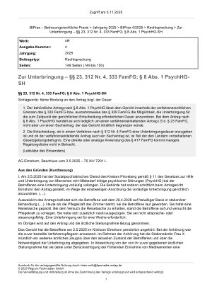 Vorschauseite 1: Zur Unterbringung – §§ 23, 312 Nr. 4, 333 FamFG; § 8 Abs. 1 PsychHG-SH
