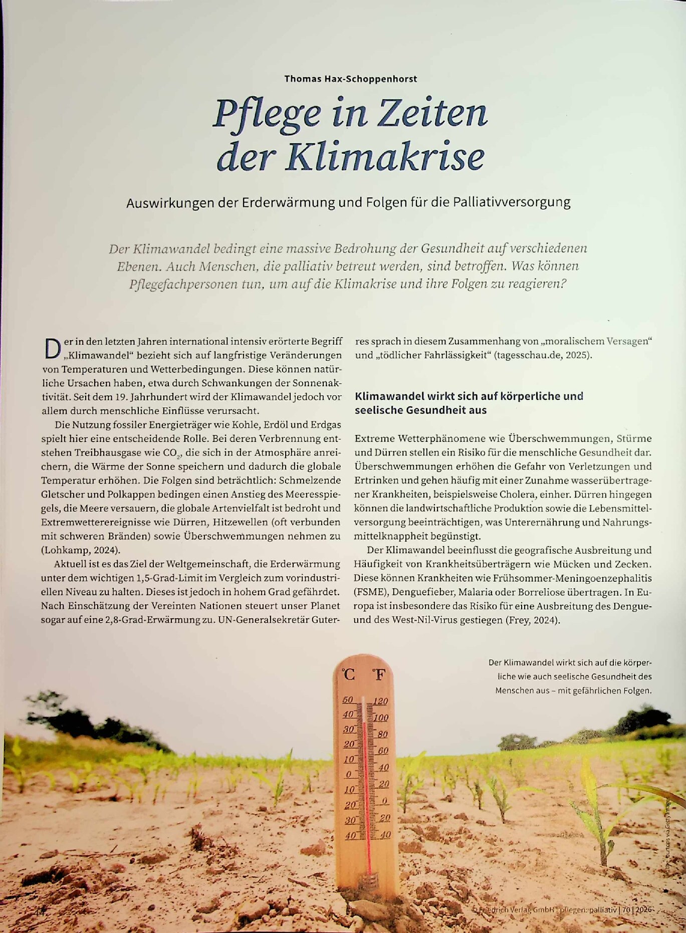 Vorschauseite 1: Pflege in Zeiten der Klimakrise. Auswirkungen der Erderwärmung und Folgen für die Palliativversorgung