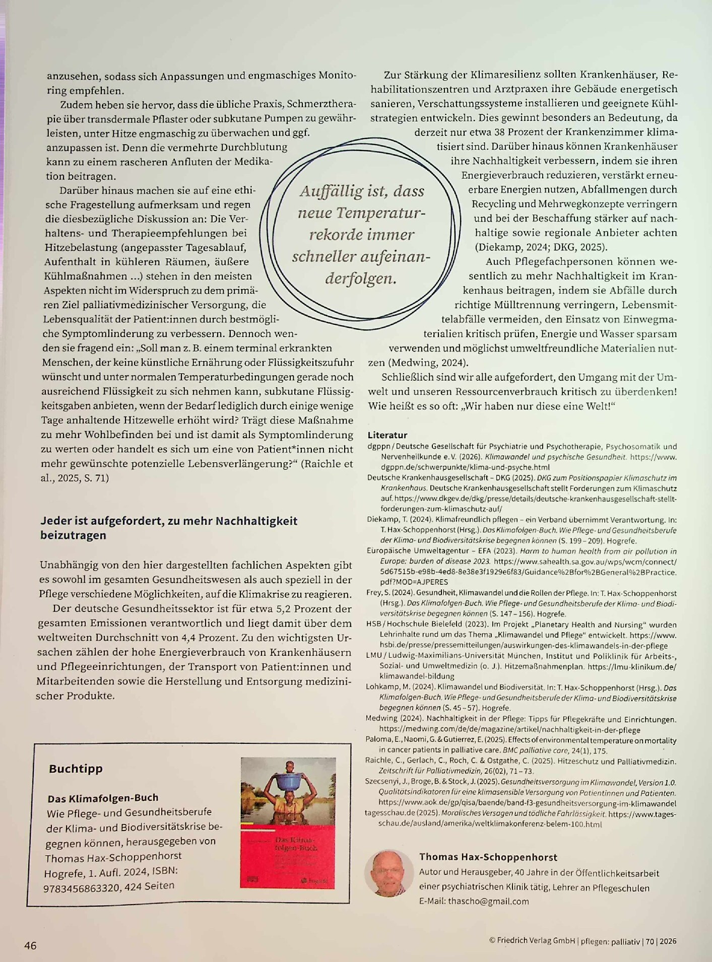 Vorschauseite 3: Pflege in Zeiten der Klimakrise. Auswirkungen der Erderwärmung und Folgen für die Palliativversorgung