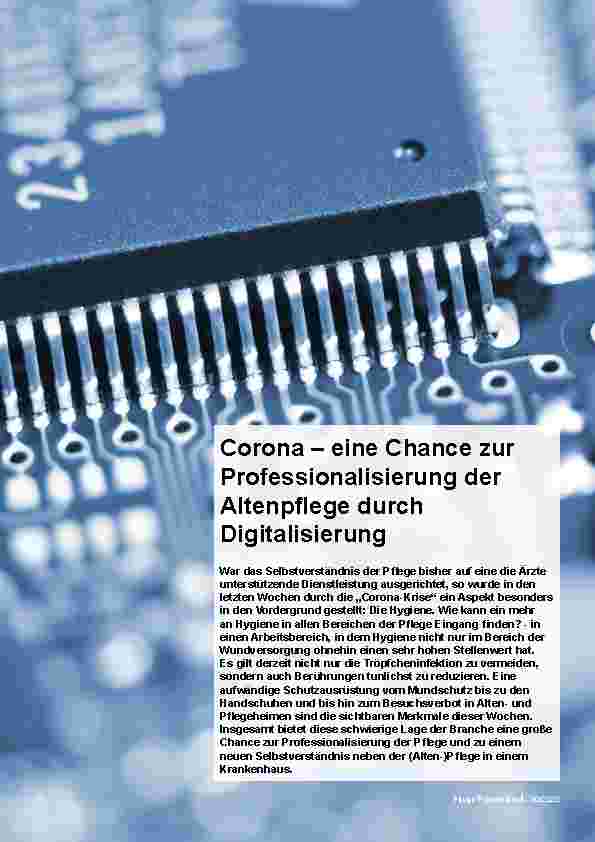 Vorschauseite 1: Corona – eine Chance zur Professionalisierung der Altenpflege durch Digitalisierung