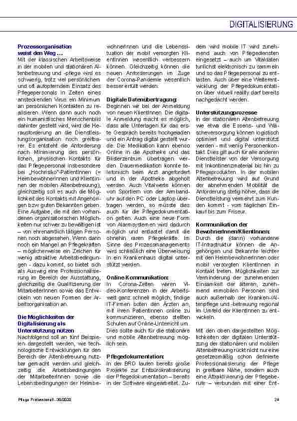 Vorschauseite 2: Corona – eine Chance zur Professionalisierung der Altenpflege durch Digitalisierung